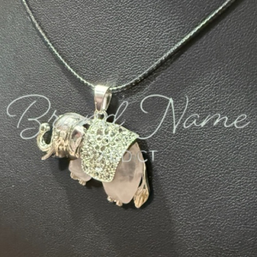 PRICE IS FIRM - Rose Quartz Silver Toned Elephant Necklace - Picture 3 of 6